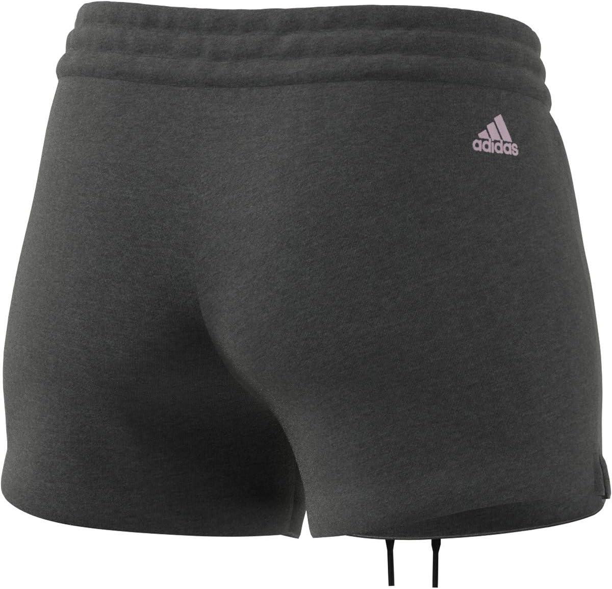 imageadidas Womens Essentials Slim 3Stripes ShortsDark Grey HeatherClear Pink