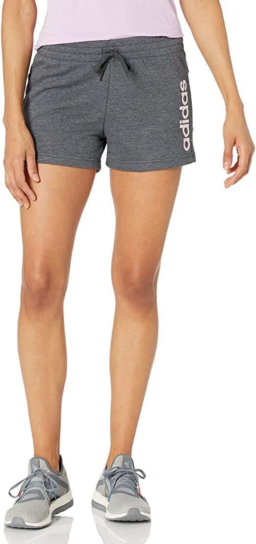 imageadidas Womens Essentials Slim 3Stripes ShortsDark Grey HeatherClear Pink