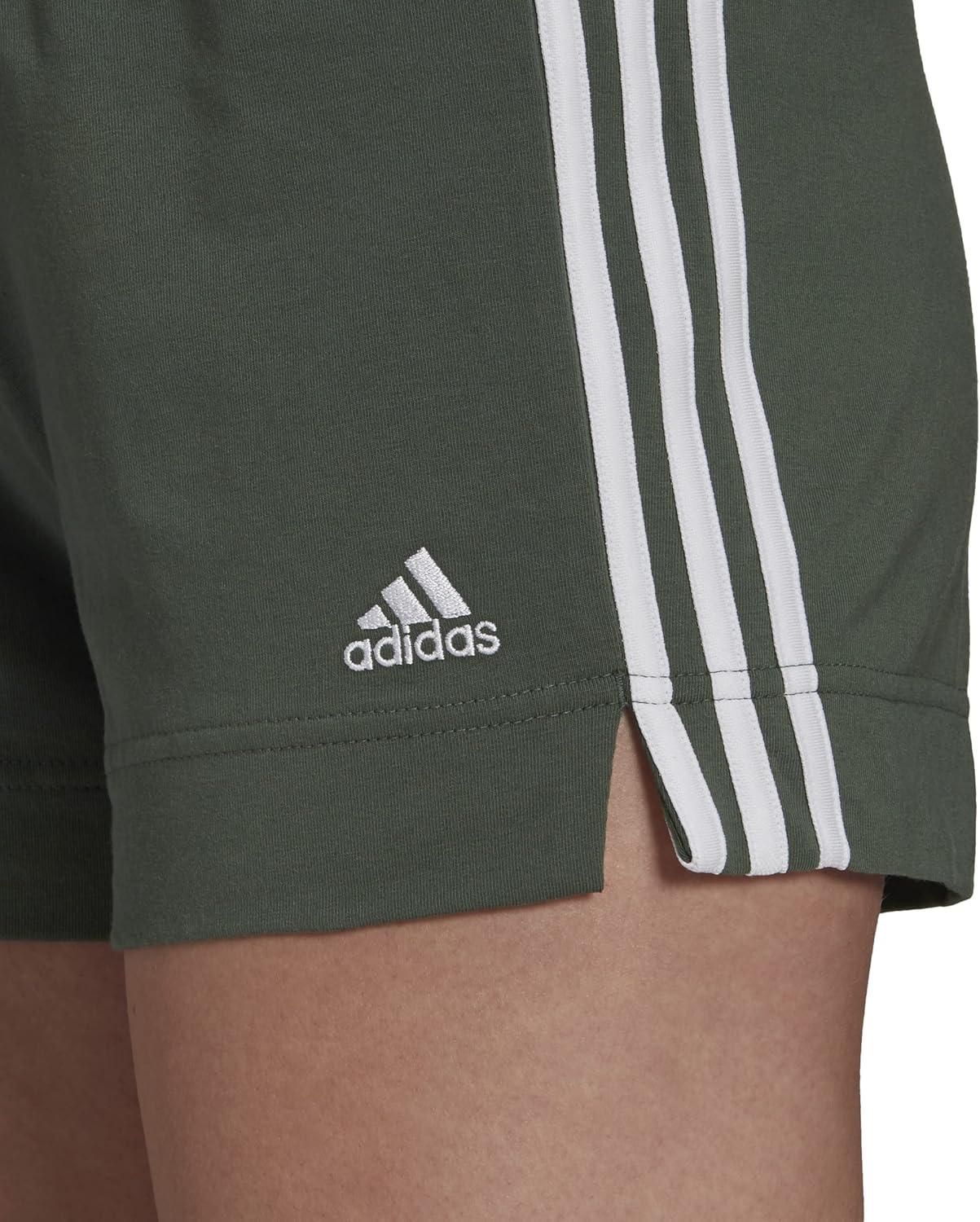 imageadidas Womens Essentials Slim 3Stripes ShortsGreen OxideWhite
