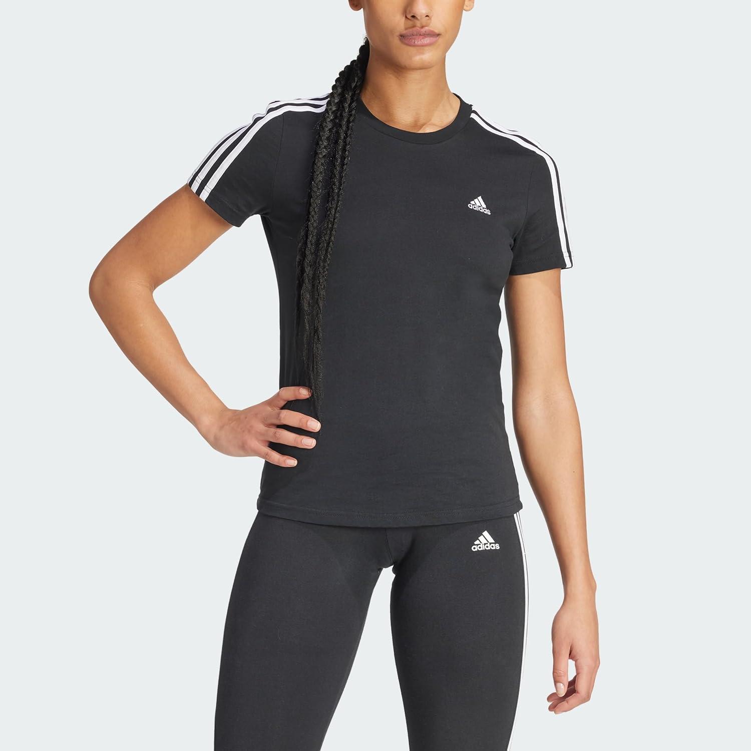 imageadidas Womens Essentials Slim 3Stripes TeeBlackWhite