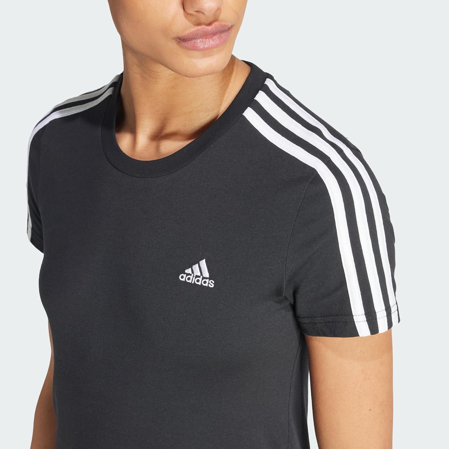 imageadidas Womens Essentials Slim 3Stripes TeeBlackWhite