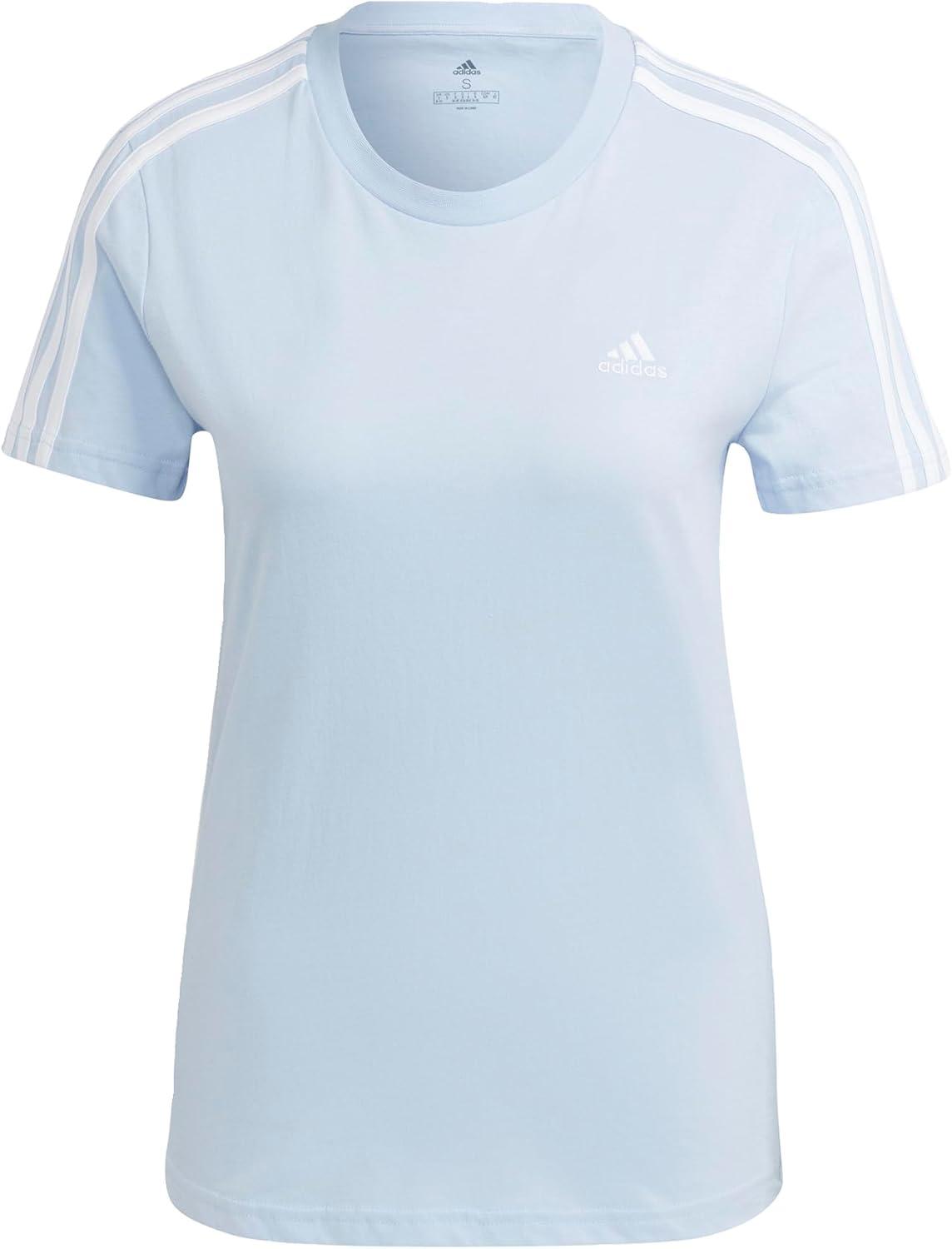 imageadidas Womens Essentials Slim 3Stripes TeeBlue DawnWhite
