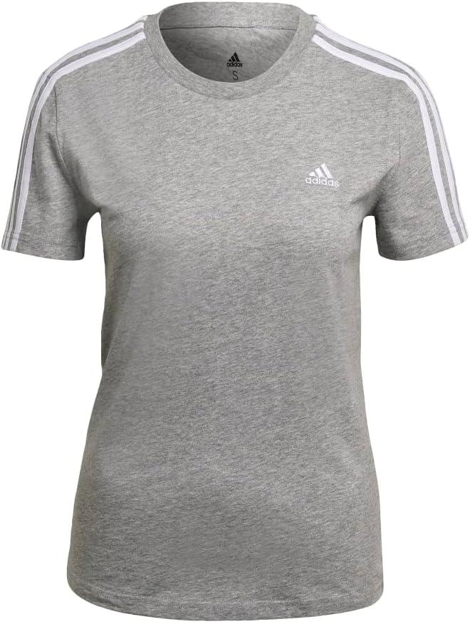 imageadidas Womens Essentials Slim 3Stripes TeeMedium Grey HeatherWhite