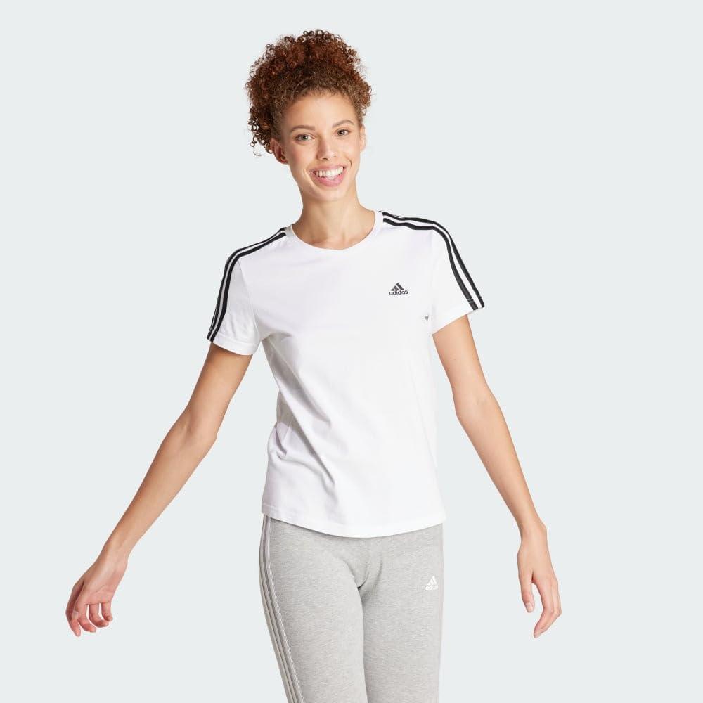 imageadidas Womens Essentials Slim 3Stripes TeeWhiteBlack