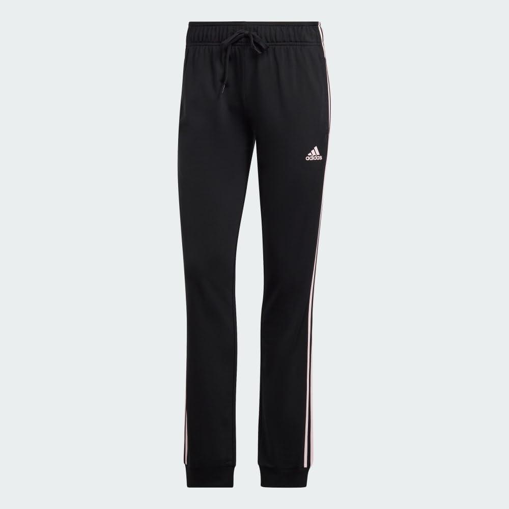 imageadidas Womens Essentials Warmup 3Stripes Slim Tapered Track PantsBlackClear Pink