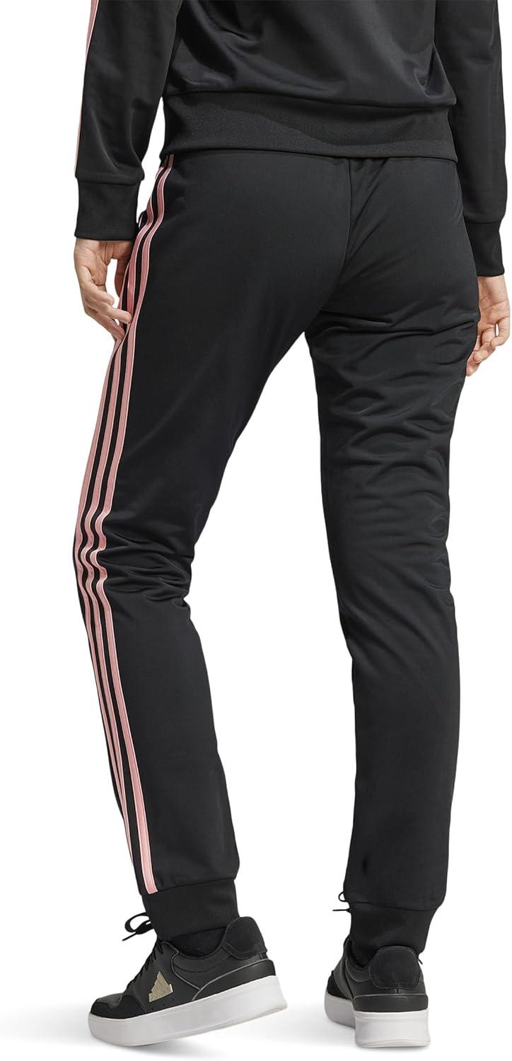 imageadidas Womens Essentials Warmup 3Stripes Slim Tapered Track PantsBlackSemi Pink Spark