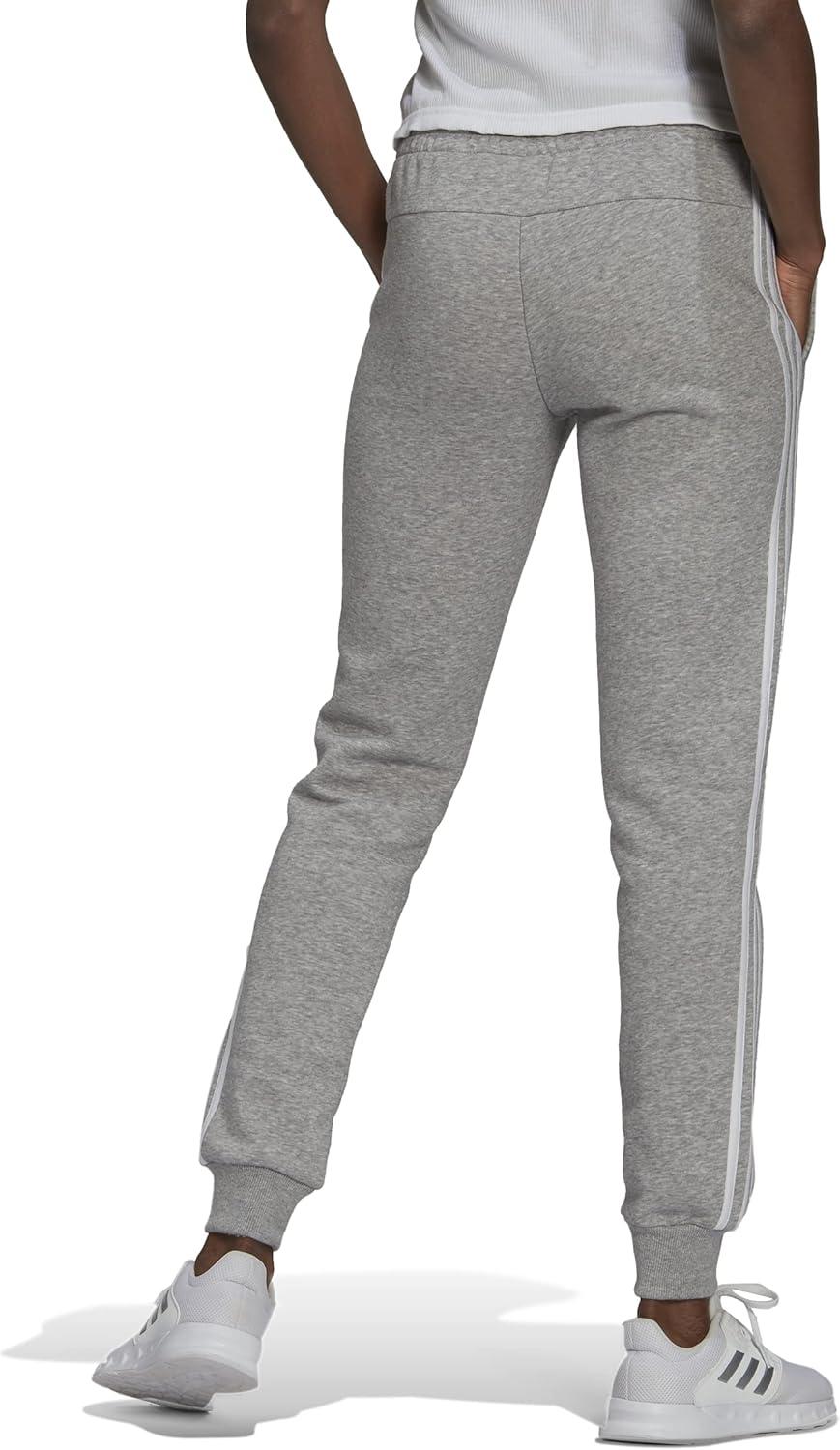 imageadidas Womens Essentials Warmup 3Stripes Slim Tapered Track PantsMedium Grey HeatherWhite