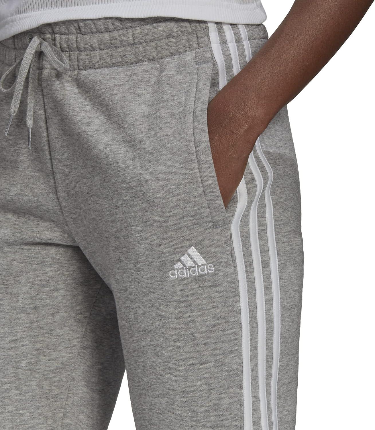 imageadidas Womens Essentials Warmup 3Stripes Slim Tapered Track PantsMedium Grey HeatherWhite