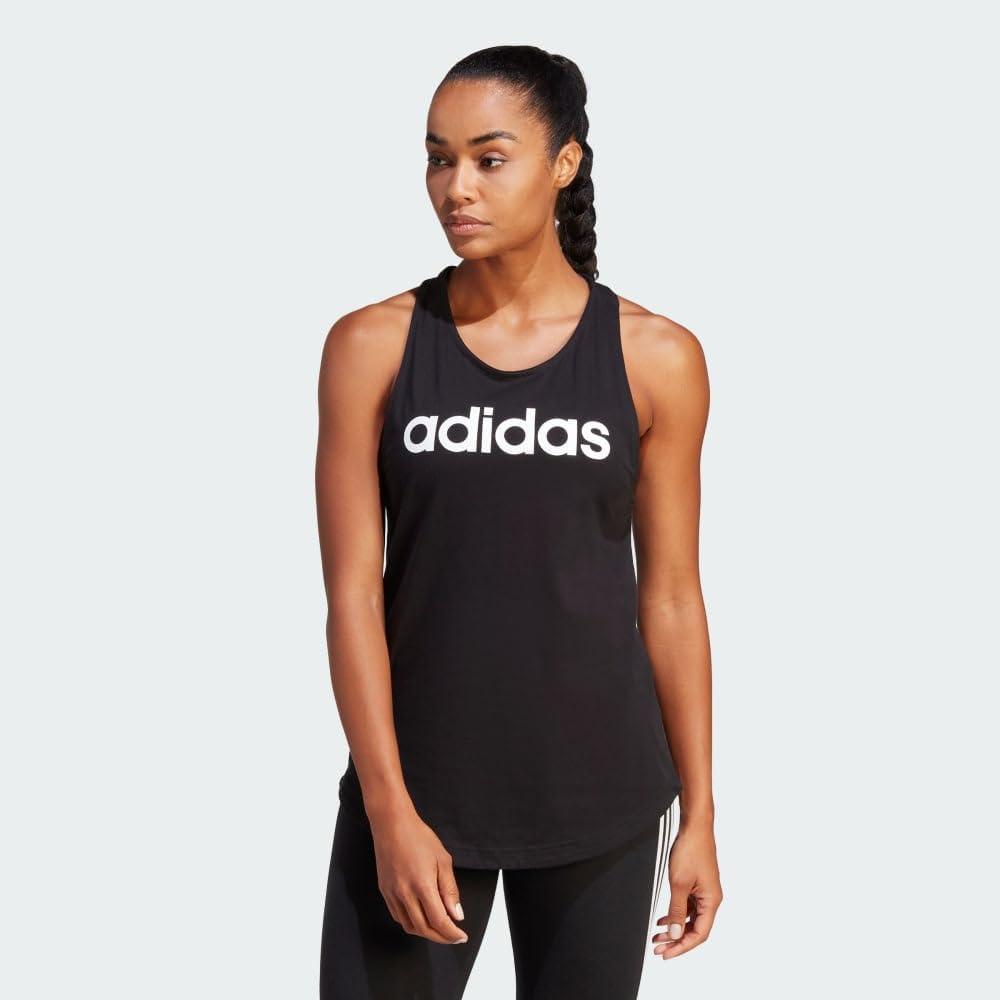 imageadidas Womens Linear Logo Crew Neck TankBlackWhite