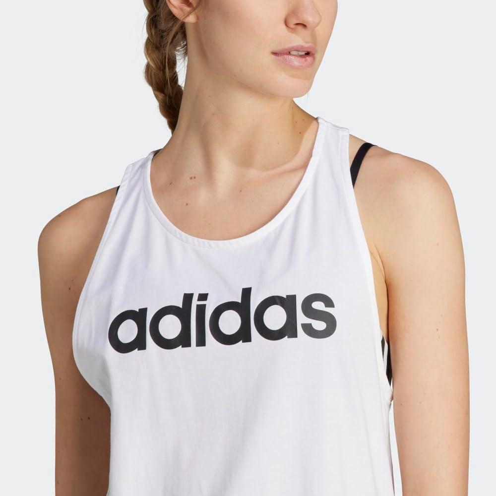imageadidas Womens Linear Logo Crew Neck TankWhiteBlack