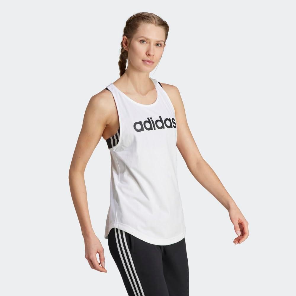 imageadidas Womens Linear Logo Crew Neck TankWhiteBlack