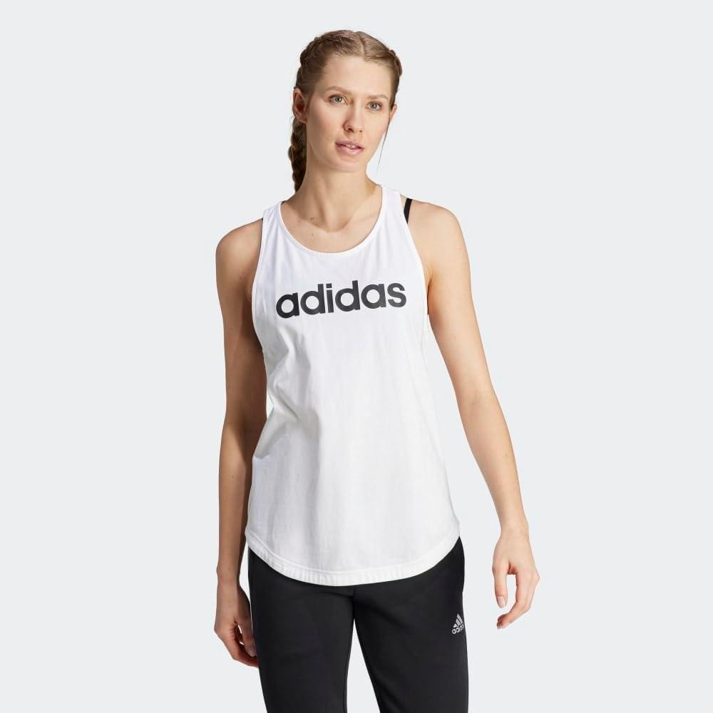 imageadidas Womens Linear Logo Crew Neck TankWhiteBlack