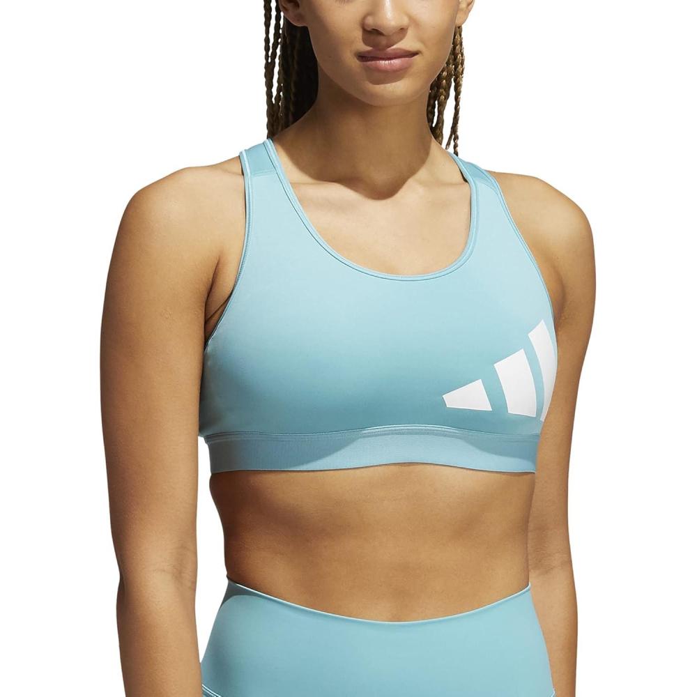 imageadidas Womens Believe This MediumSupport Workout Logo BraMint ToneOrbit Violet