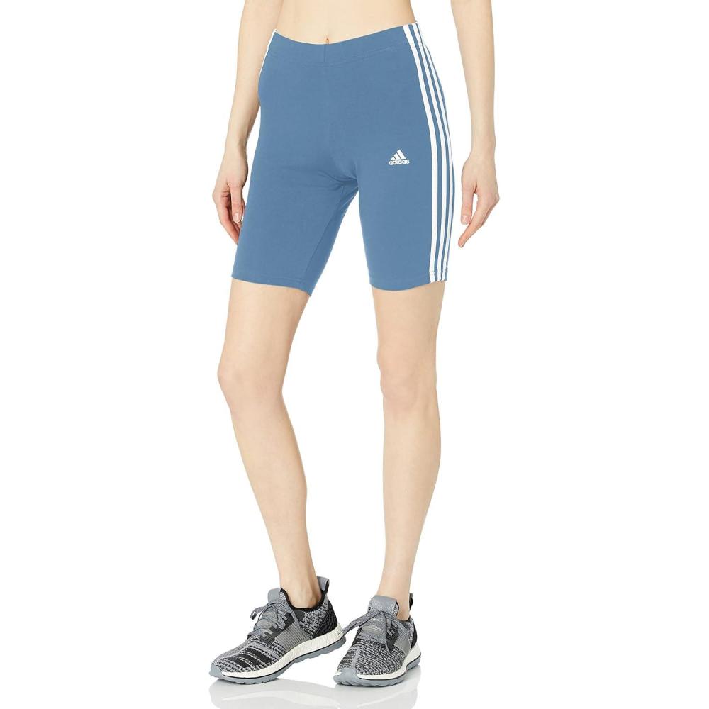 imageadidas Womens Essentials 3Stripes Bike ShortsAltered BlueWhite