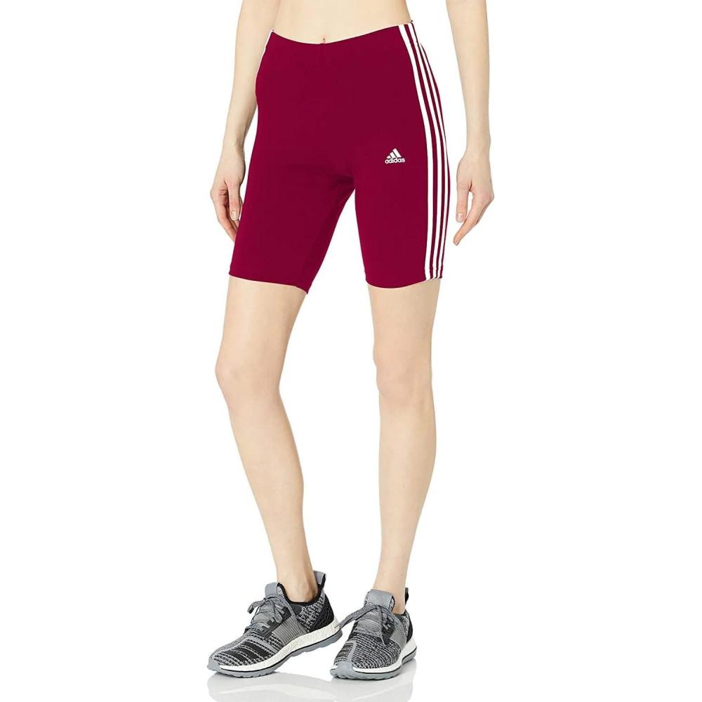 imageadidas Womens Essentials 3Stripes Bike ShortsLegacy BurgundyWhite