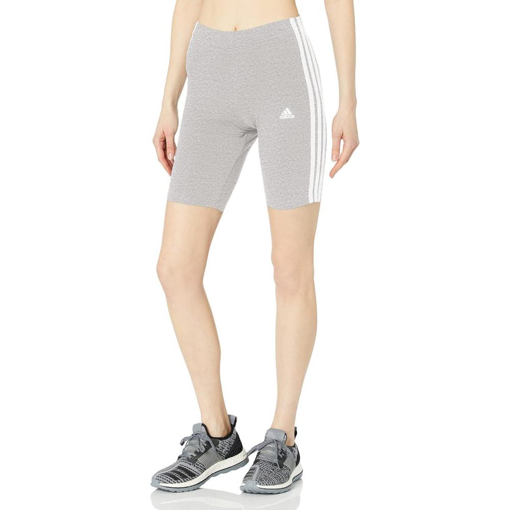 imageadidas Womens Essentials 3Stripes Bike ShortsMedium Grey HeatherWhite