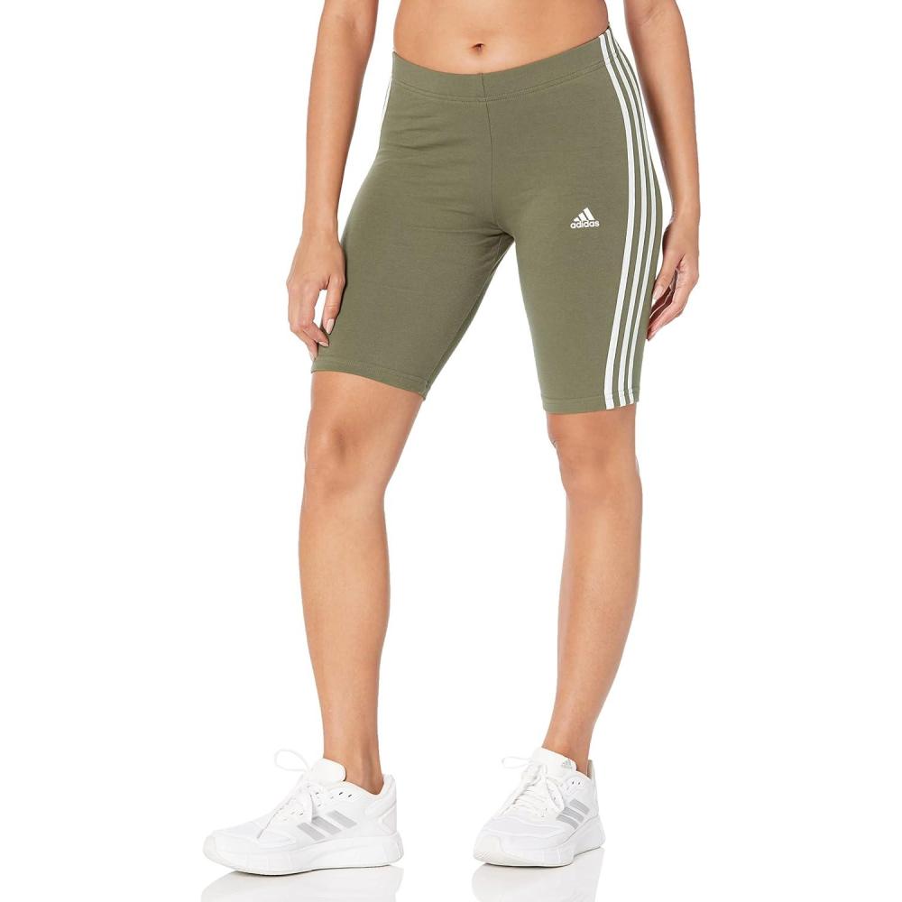 imageadidas Womens Essentials 3Stripes Bike ShortsOlive StrataWhite