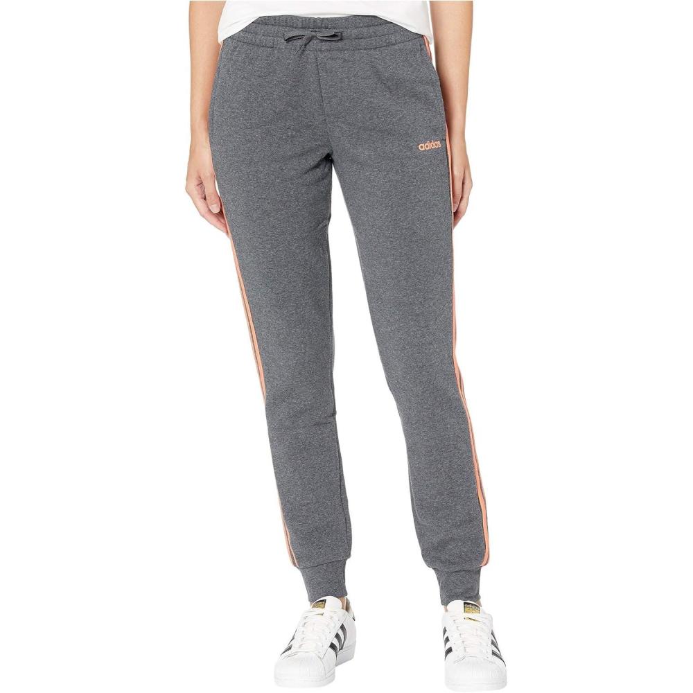 imageadidas Womens Essentials 3Stripes Fleece JoggersDark Grey HeatherSemi Coral