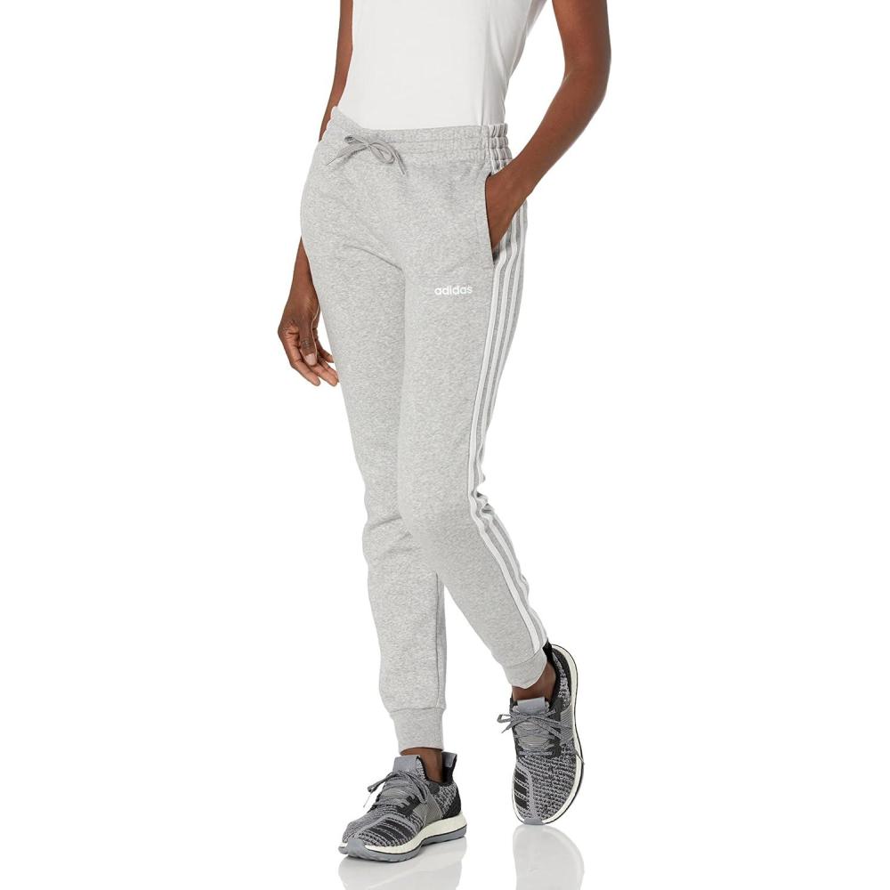 imageadidas Womens Essentials 3Stripes Fleece JoggersMedium Grey HeatherWhite