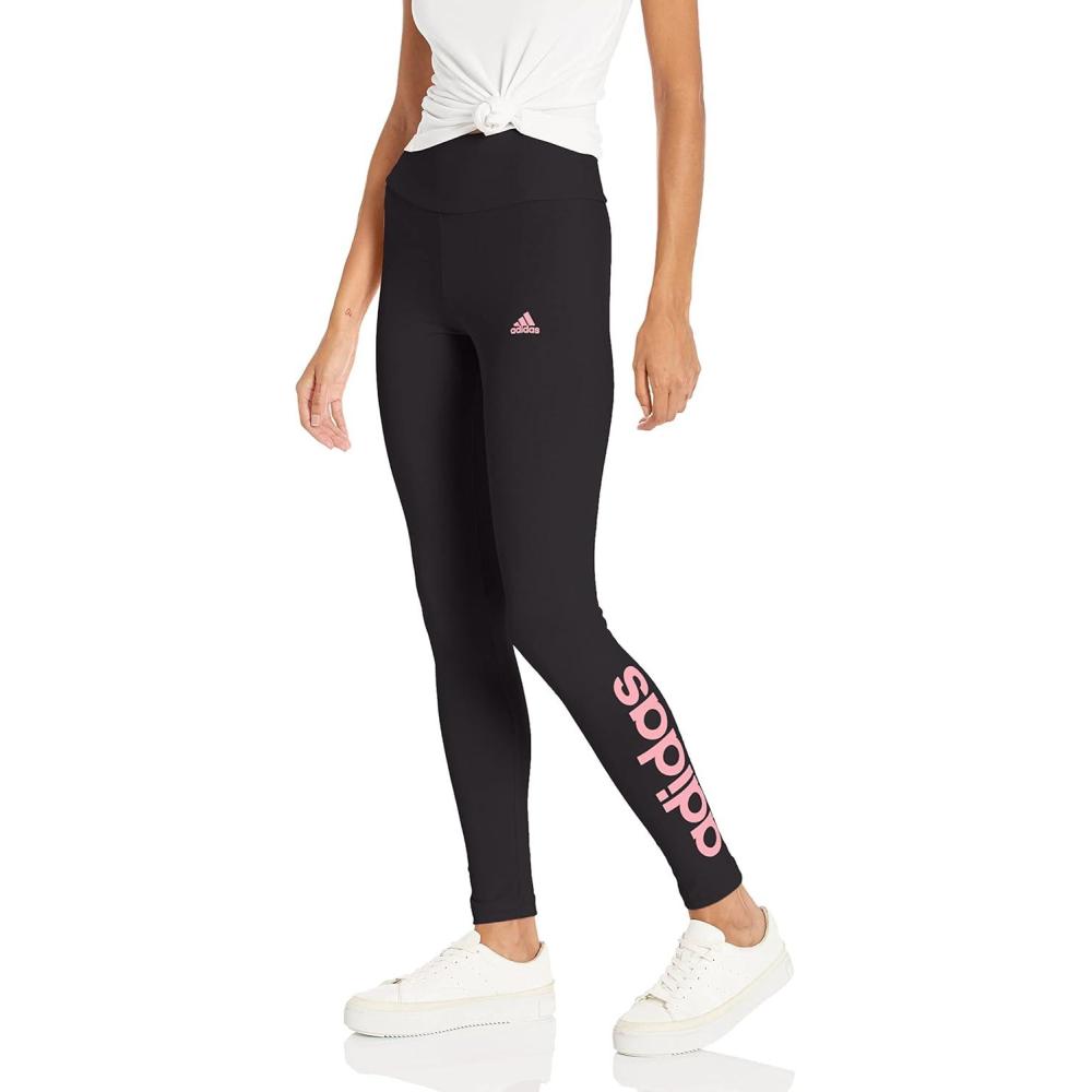 imageadidas Womens Essentials HighWaisted Logo LeggingsBlackBliss Pink