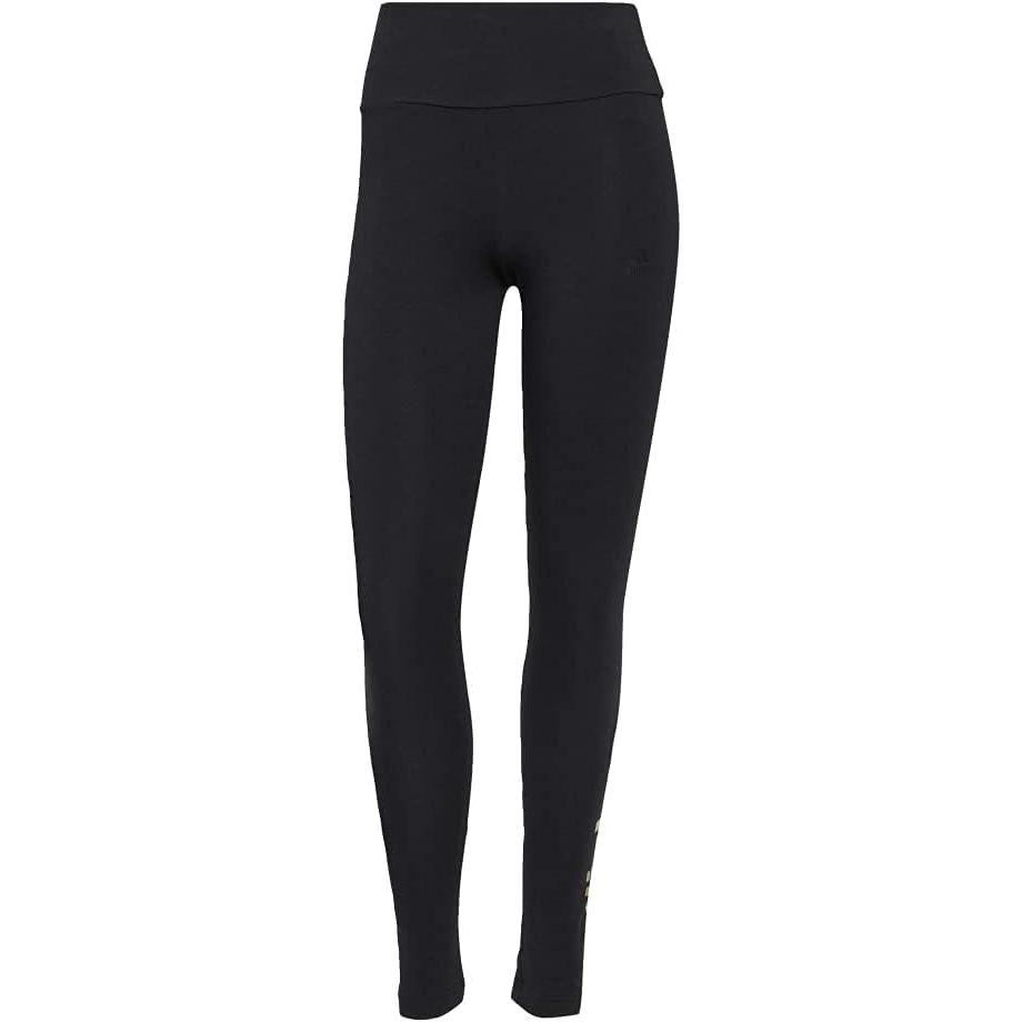 imageadidas Womens Essentials HighWaisted Logo LeggingsBlackGold Metallic