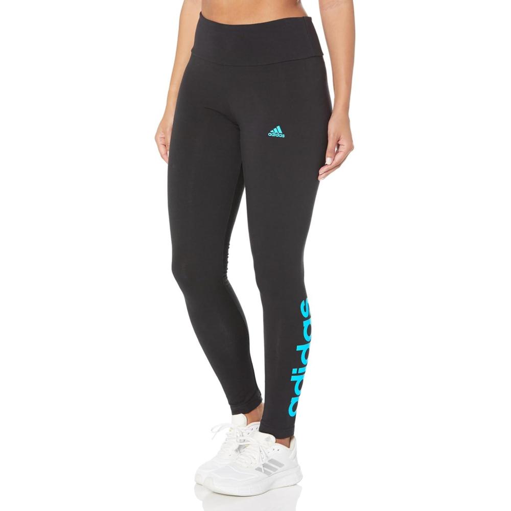 imageadidas Womens Essentials HighWaisted Logo LeggingsBlackLight Aqua