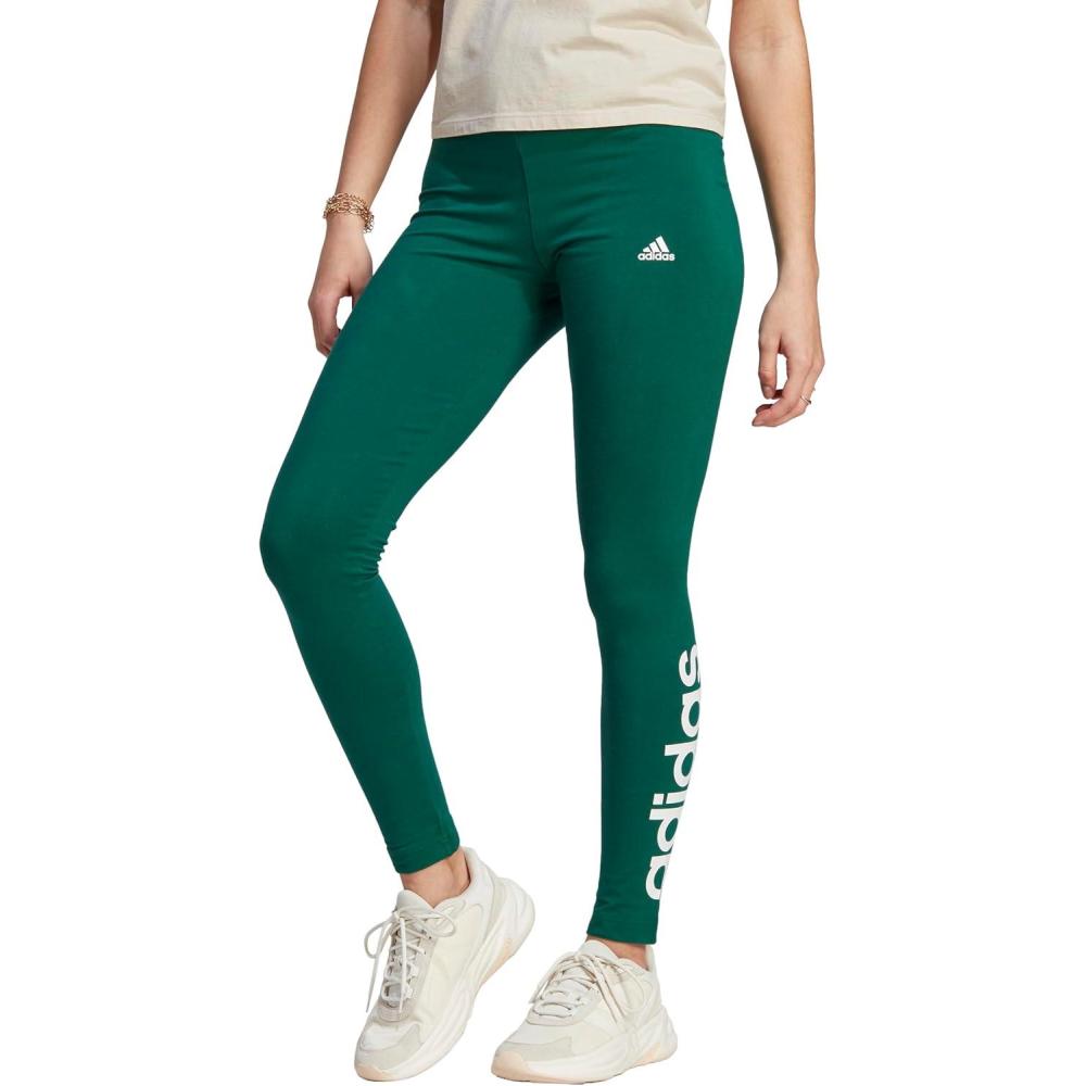 imageadidas Womens Essentials HighWaisted Logo LeggingsCollegiate GreenWhite