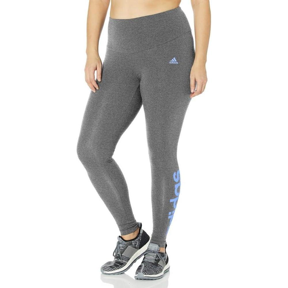 imageadidas Womens Essentials HighWaisted Logo LeggingsDark Grey HeatherBlue Fusion