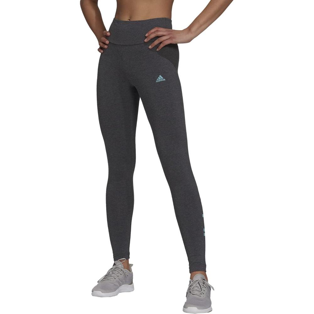 imageadidas Womens Essentials HighWaisted Logo LeggingsDark Grey HeatherMint Ton