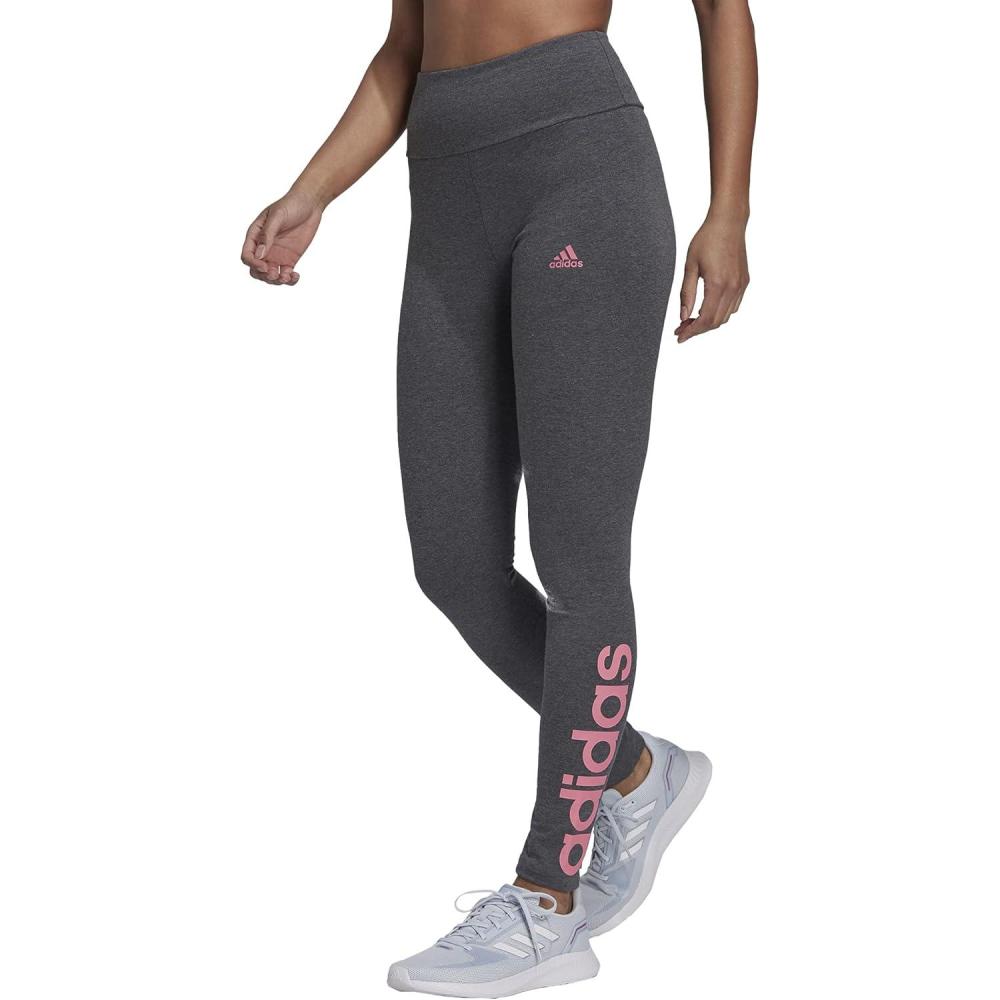 imageadidas Womens Essentials HighWaisted Logo LeggingsDark Grey HeatherRose Tone