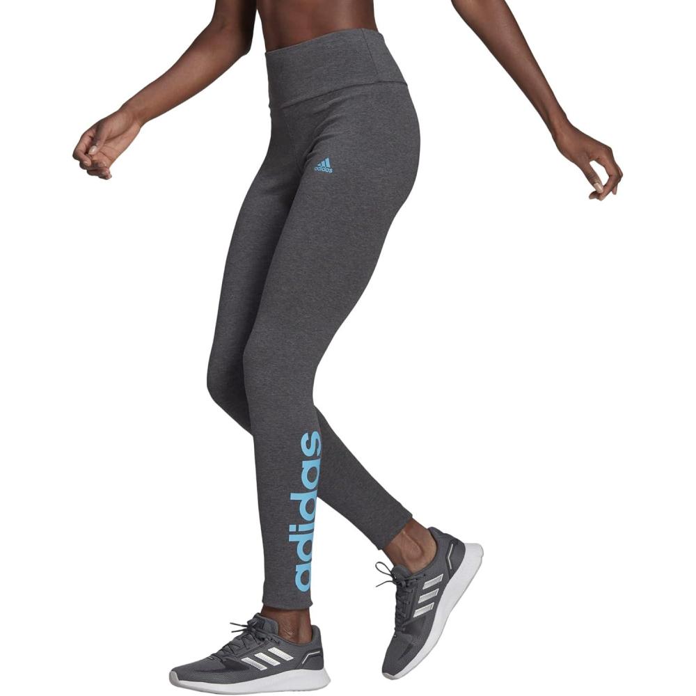 imageadidas Womens Essentials HighWaisted Logo LeggingsLight PinkBlack