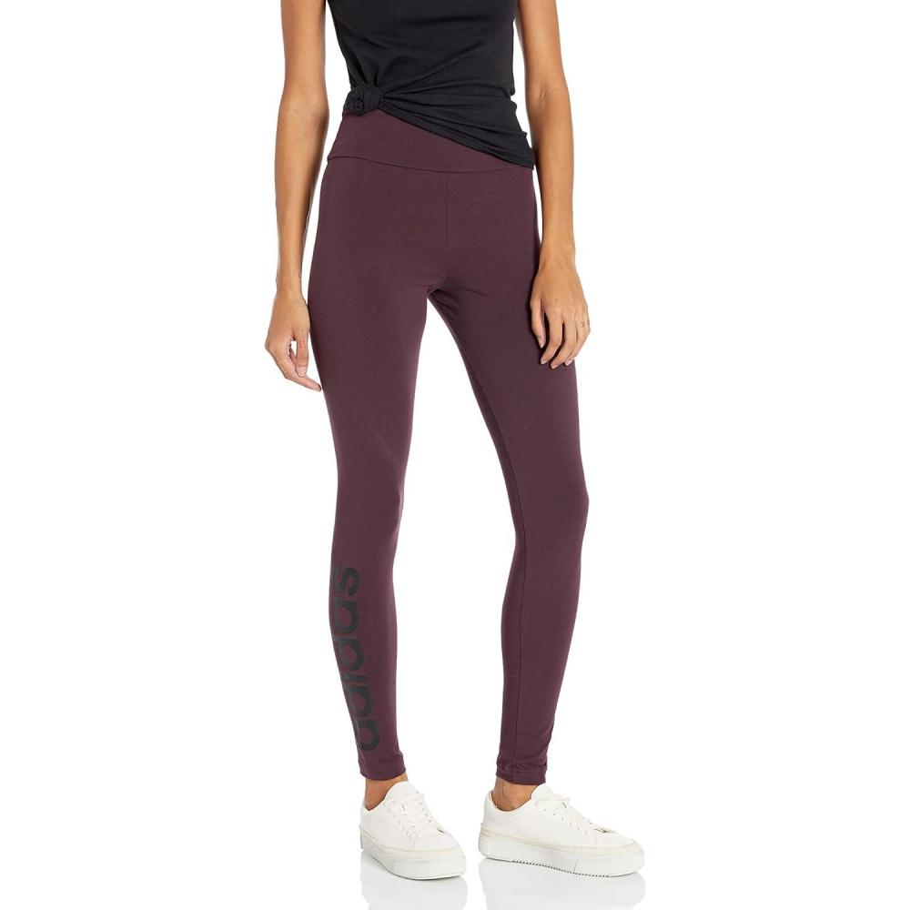 imageadidas Womens Essentials HighWaisted Logo LeggingsShadow MaroonBlack