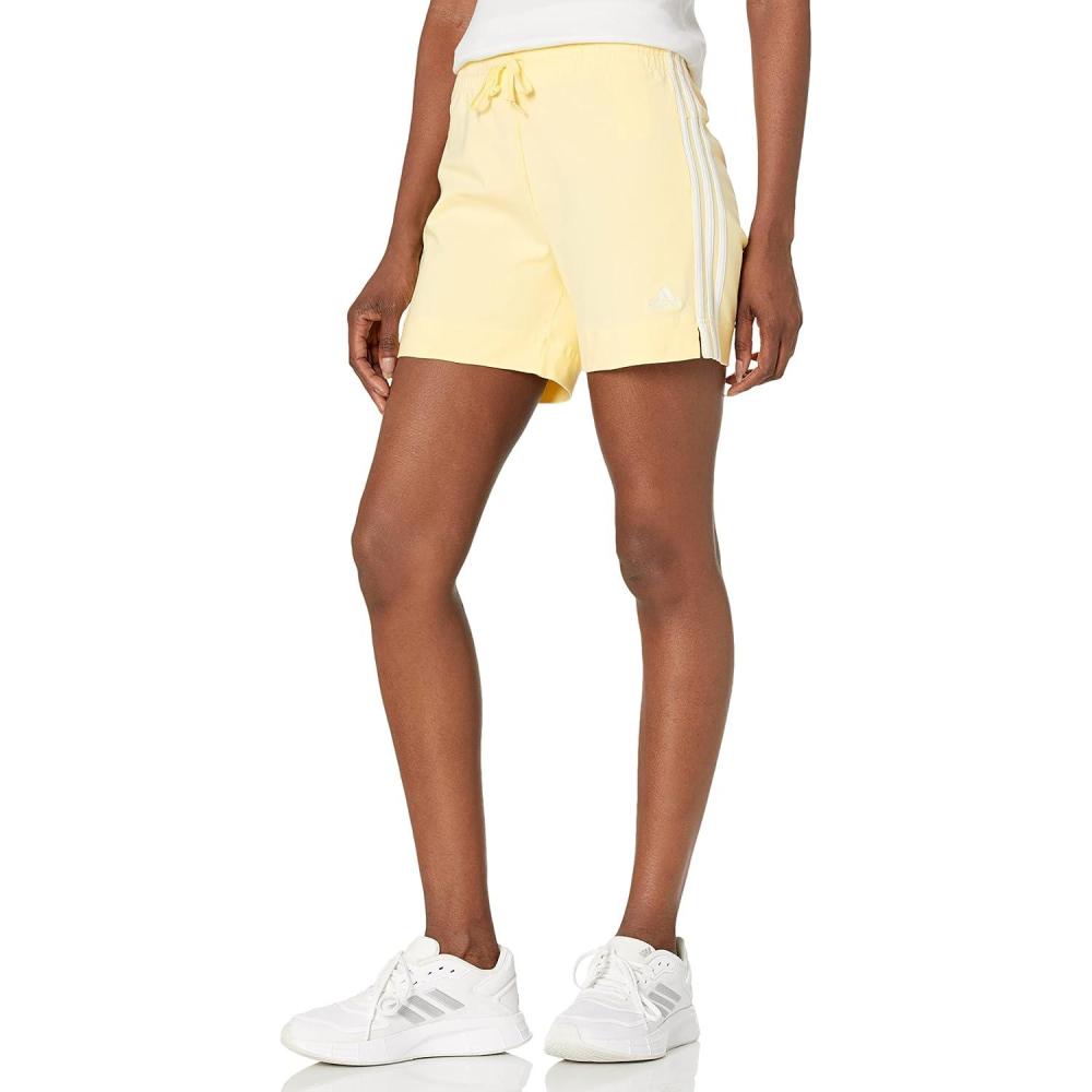 imageadidas Womens Essentials Slim 3Stripes ShortsAlmost YellowWhite