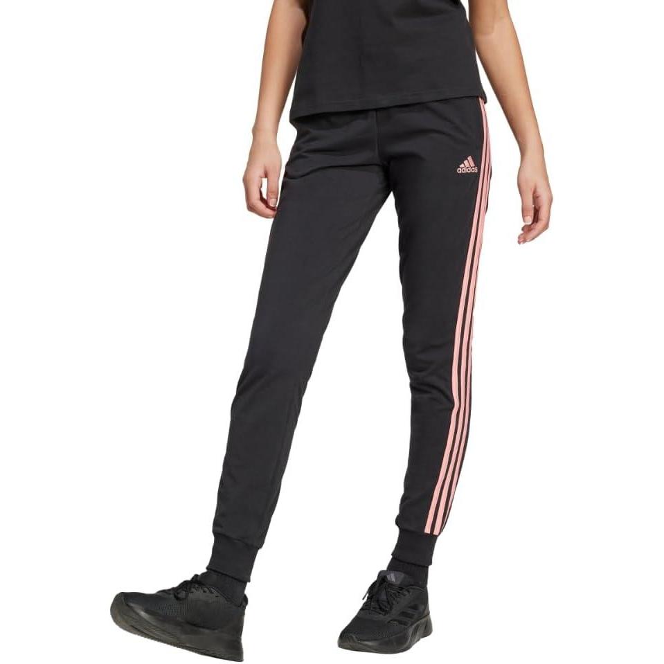 imageadidas Womens Essentials Slim 3Stripes ShortsBlackSemi Pink Spark