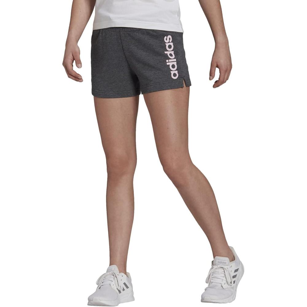 imageadidas Womens Essentials Slim 3Stripes ShortsDark Grey HeatherClear Pink