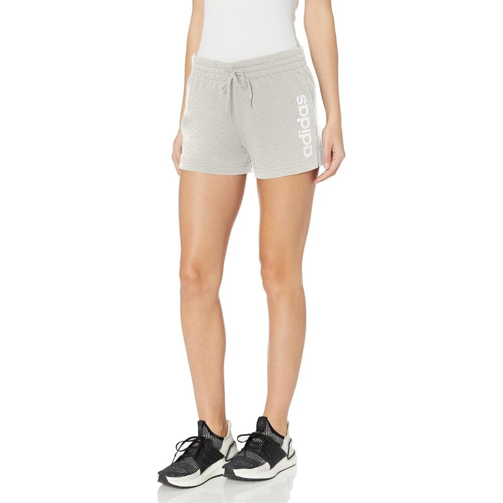 imageadidas Womens Essentials Slim 3Stripes ShortsMedium Grey HeatherWhite