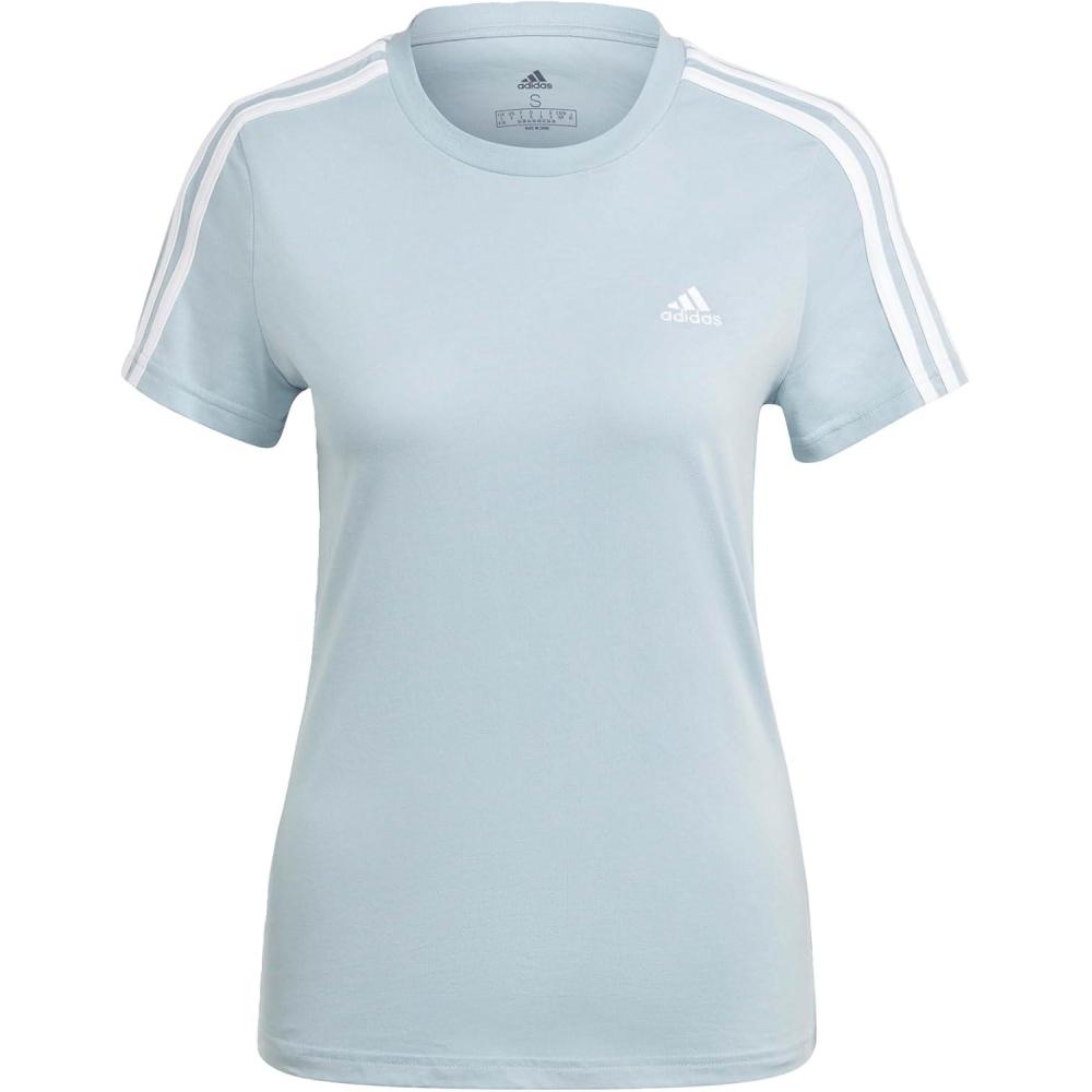 imageadidas Womens Essentials Slim 3Stripes TeeWonder BlueWhite