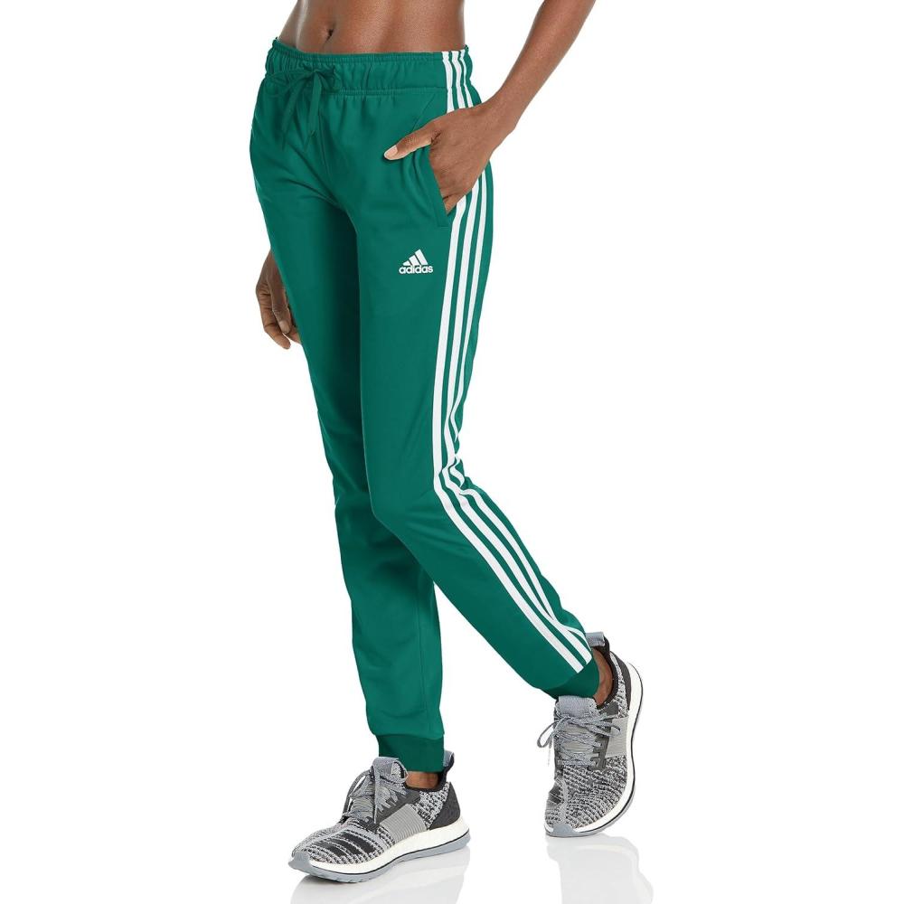 imageadidas Womens Essentials Warmup 3Stripes Slim Tapered Track PantsCollegiate GreenWhite