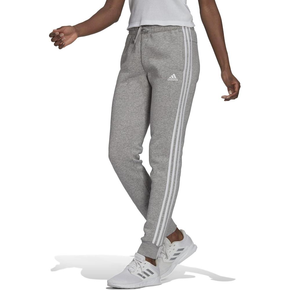 imageadidas Womens Essentials Warmup 3Stripes Slim Tapered Track PantsMedium Grey HeatherWhite