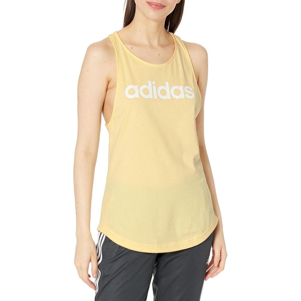 imageadidas Womens Linear Logo Crew Neck TankAlmost YellowWhite