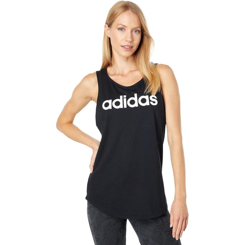 imageadidas Womens Linear Logo Crew Neck TankBlackWhite