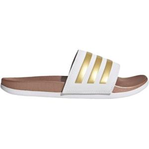 adidas Women’s Adilette Comfort Slide Sandal(White/White/Matte Gold)