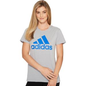 adidas Women’s Badge of Sport Classic Tee(Medium Grey Heather/Blue)