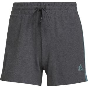 adidas Women’s Essentials Slim 3-Stripes Shorts(Dark Grey Heather/Mint Ton)