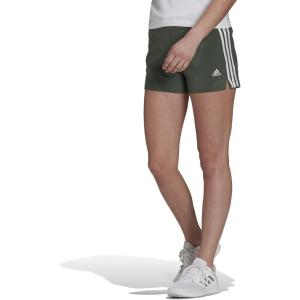 adidas Women’s Essentials Slim 3-Stripes Shorts(Green Oxide/White)