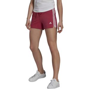 adidas Women’s Essentials Slim 3-Stripes Shorts(Wild Pink/White)