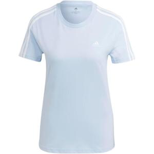 adidas Women’s Essentials Slim 3-Stripes Tee(Blue Dawn/White)