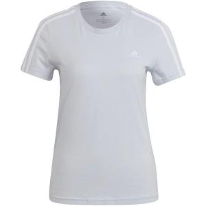adidas Women’s Essentials Slim 3-Stripes Tee(Halo Blue/White)