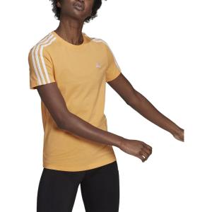 adidas Women’s Essentials Slim 3-Stripes Tee(Hazy Orange/White)