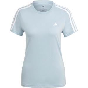 adidas Women’s Essentials Slim 3-Stripes Tee(Wonder Blue/White)